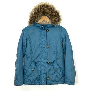 Lands’ End blue parka coat with hood girls size medium m 10/12